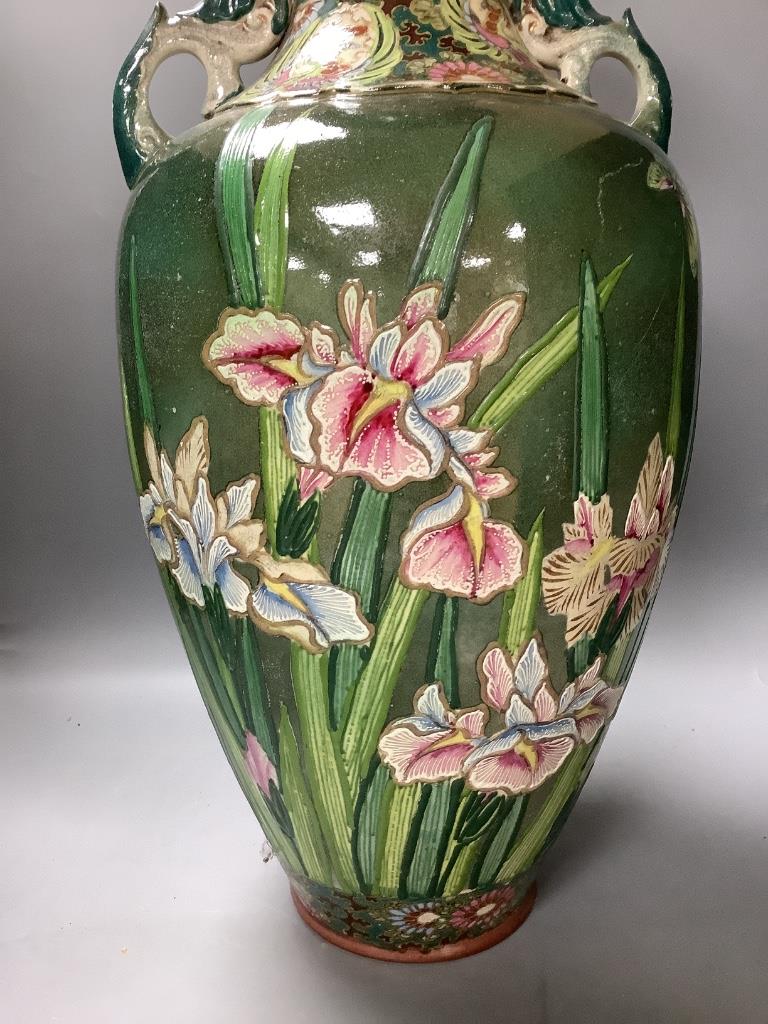 A large Japanese Satsuma pottery ‘moriage’ vase, height 61cm